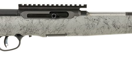 Savage Arms 47253 A Series TimberLite 22LR 10+1 18" Black Threaded Carbon Fiber/SS Barrel, Black Picatinny Rail Steel Receiver, Gray w/Black Webbing Synthetic Fixed Thumbhole Stock