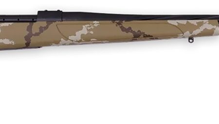 Weatherby VHH243NR4B Vanguard Outfitter Full Size 243 Win 5+1 24" Black Cerakote #2 Fluted/Threaded Barrel & Drilled & Tapped Steel Receiver Tan w/Brown & White Sponge Monte Carlo Synthetic Stock