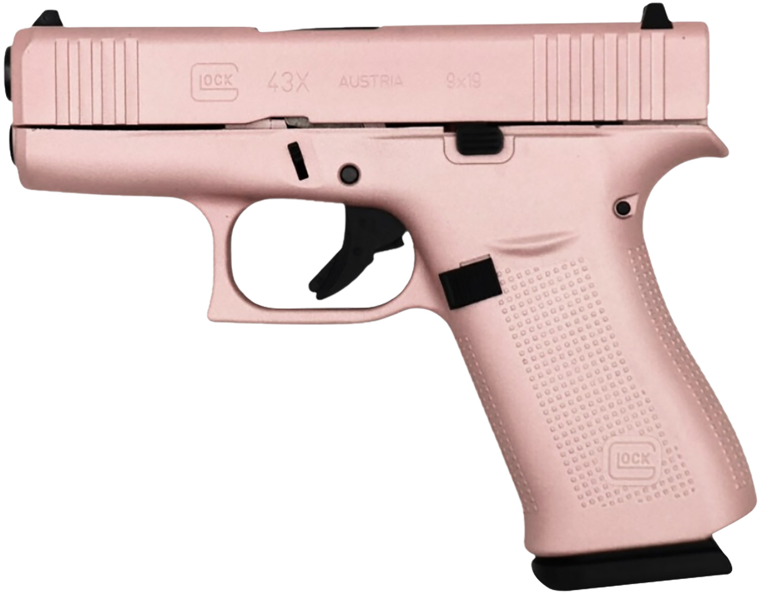 Glock PX4350204RGPCT G43X Slim Sub-Compact Frame 9mm Luger 10+1 3.41" Black GMB Barrel, Rose Gold Cerakote Steel Serrated Slide & Polymer Frame w/Beavertail, Textured Polymer Grip, Ambidextrous