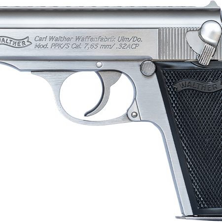Walther Arms 4796044 PPK/S  Carry Frame 32 ACP 7+1 3.30" Stainless Steel Threaded Barrel, Stainless Serrated Steel Slide, Stainless Aluminum Frame w/Beavertail, Textured Polymer Grip