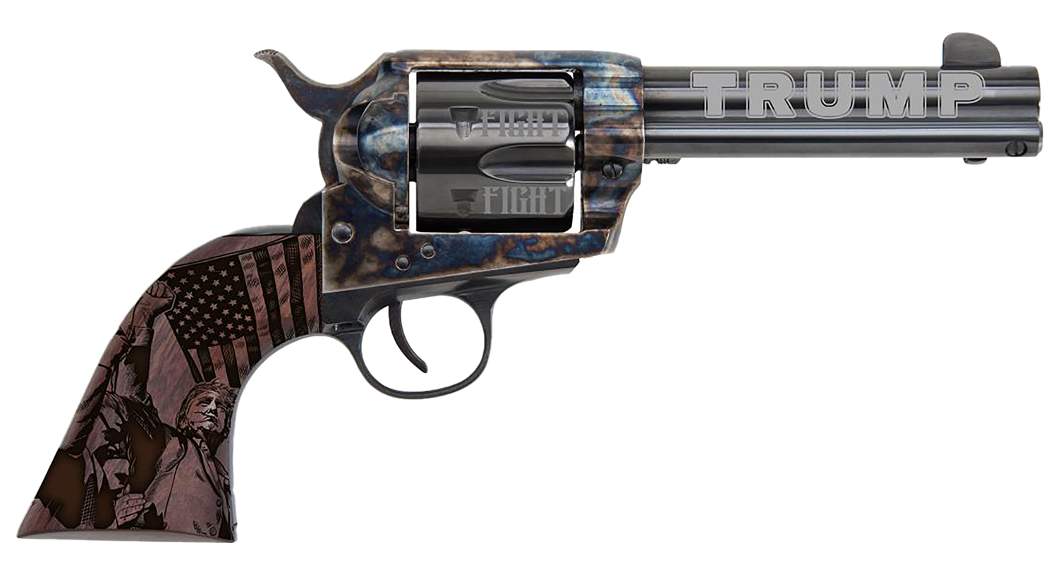Traditions SAT73002FT 1873 Trump-Fight 45 Long Colt 6 Shot 4.75" Blued "Trump" w/Engraved Barrel, "Fight" Engraved Cylinder, Color Case Hardened Steel Frame, Walnut w/Trump Design Grip, Exposed Hammer