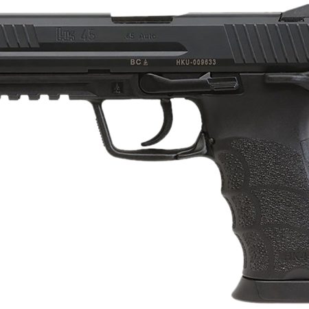 HK 81001113 HK45 V1 45 ACP 10+1 4.46" Black Polygonal Rifled Barrel, Black Cerakote Serrated Steel Slide, Black Polymer Frame w/Picatinny Rail, Ambidextrous