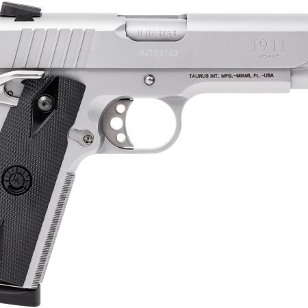Taurus 1191109 1911  Full Size Frame 45 ACP 8+1 5" Matte Stainless Steel Barrel, Serrated Stainless Steel Slide, Matte Stainless Steel Frame w/Beavertail, Black Checkered Polymer Grip, Right Hand