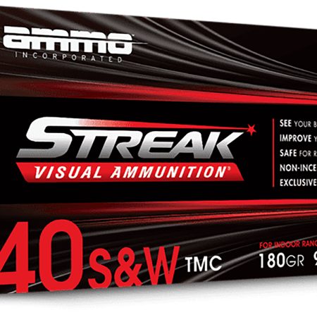 Ammo Inc 40180TMCSTRKRED50 Streak Visual (RED)  40S&W 180gr Total Metal Case 50 Per Box/20 Case