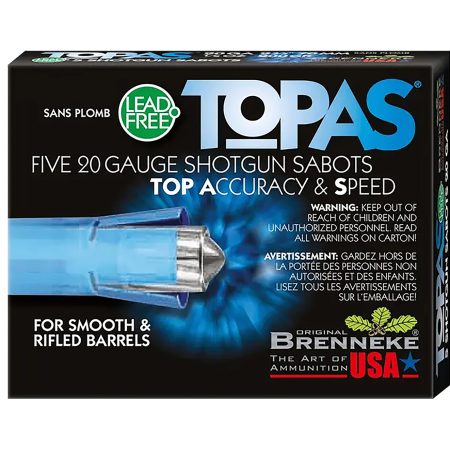 Brenneke SL202TOPN TOPAS  20Gauge 2.75" 1/2oz Sabot Slug Shot 5 Per Box/50 Case