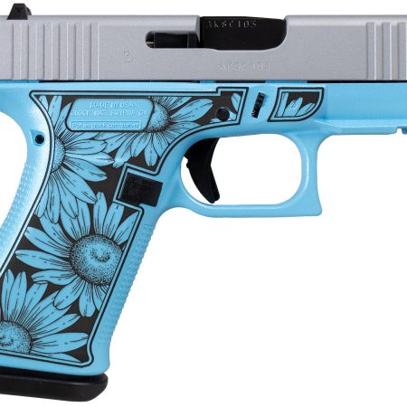 Glock UX4350204FRDAISYBLUE G43X FR Miss Daisy Slim Sub-Compact Frame 9mm 10+1 3.41" Black GMB Barrel, Serrated Steel Slide, Blue Cerakote Polymer Frame w/Black Daisy Laser Engraving Grip, Front Rail
