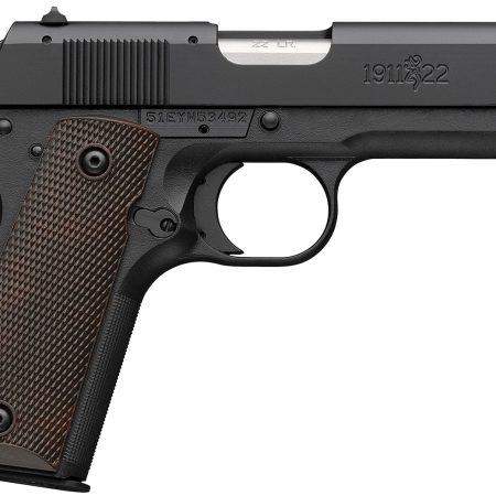 Browning 051064490 1911-22 A1 Compact Frame 22 LR 10+1 3.63" Stainless Steel Barrel, Matte Black Serrated Slide, Matte Black Aluminum Frame, Brown Composite Grip