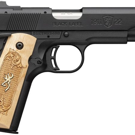 Browning 051067490 1911-22 Black Label Medallion Full Size Frame 22 LR 10+1 4.25" Stainless Steel Barrel, Matte Black Serrated Slide, Matte Black Aluminum Frame w/Beavertail, Maple Medallion Grip
