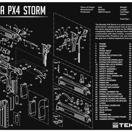 TekMat TEKR17BERPX4 Beretta Px4 Storm Cleaning Mat Black/White Rubber 11"x17" Beretta PX4 Storm Diagram
