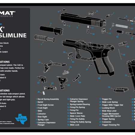 TekMat TEKR17GLOCK4243BL Glock 42/43 Cleaning Mat Black/Blue/White Rubber 11"x17" Glock 42/43 Parts Diagram
