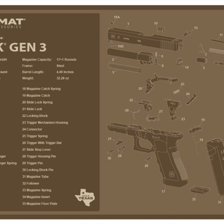 TekMat TEKR17GLOCKG3FDE Glock Gen 3 Cleaning Mat Flat Dark Earth Rubber 11"x17" Glock Gen 3 Parts Diagram