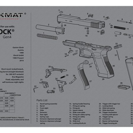 TekMat TEKR17GLOCKG4GY Glock Gen 4 Cleaning Mat Gray Rubber 11"x17" Glock Gen 4 Parts Diagram