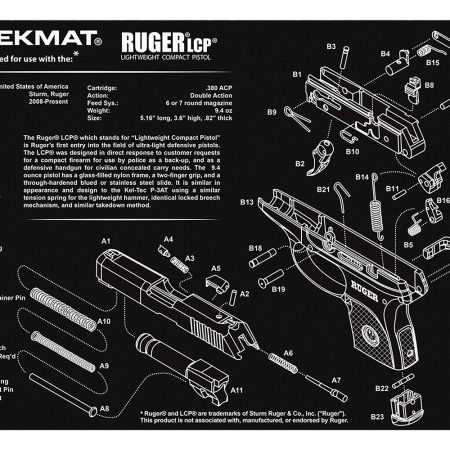 TekMat TEKR17RUGERLCP Ruger LCP Cleaning Mat Black/White Rubber 11"x17" Ruger LCP Parts Diagram