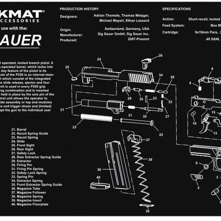 TekMat TEKR17SIGP250 Sig Sauer P250 Cleaning Mat Black/White Rubber 11"x17" Sig Sauer P250 Parts Diagram