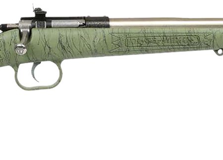 Crickett KSA2442 Gen2  Youth 22 LR 1rd 16.13" Stainless Single Shot Barrel, Stainless Steel Receiver, Green w/Black Webbing Fixed Synthetic Stock