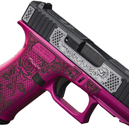 Glock UX4350204FRNGLBC G43X  Slim Sub-Compact Frame 9mm 10+1 3.41" Black GMB Barrel, Black w/White Scroll Cerakote Serrated Steel Slide, Black Cherry Lace w/Rose Cerakote Polymer Frame & Grip