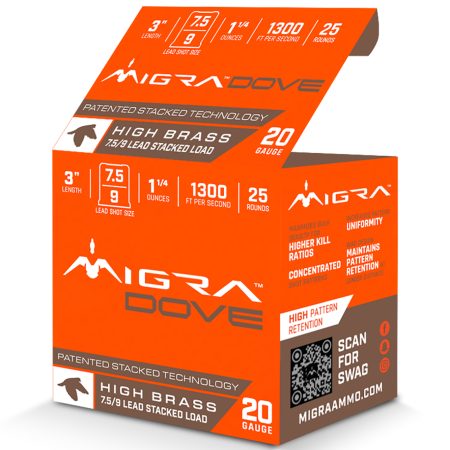 Migra Ammunitions M20UD75-9  Dove 20Gauge 3" 1 1/4oz 7.5/9Shot 25 Per Box/10 Case