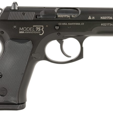 CZ-USA 91122 CZ 75 Compact 50th Anniversary 9mm Luger 15+1 3.75" Black Steel Barrel & Serrated Slide, Black Polycoat Steel Frame w/Beavertail, Black Plastic Grip, Right Hand