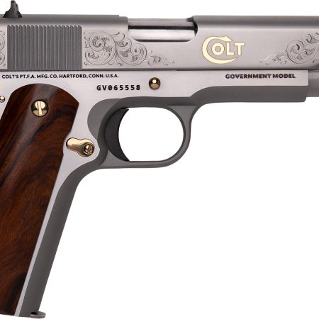 Cnc Firearms CNCCOLTRAMP Colt 1911 Rampant 45 ACP 7+1 5" Stainless Steel Barrel, Stainless w/Gold Plating Engraved w/Colt Pony Serrated Slide, Stainless w/Gold Accents Frame, Ironwood Grip