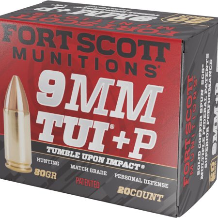 Fort Scott Munitions 9MM+P-080-SCV Tumble Upon Impact (TUI)  9mm+P 80gr Solid Copper Spun 20 Per Box/25 Case
