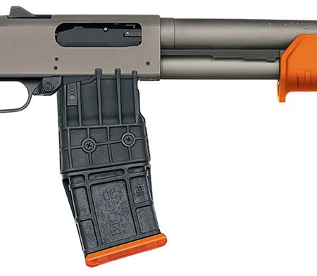 Mossberg 50222 590M  12 Gauge 10+1 18.50" Tungsten Gray Cerakote Barrel & Steel Drilled & Tapped Receiver, Magpul SGA Safety Orange Synthetic Stock