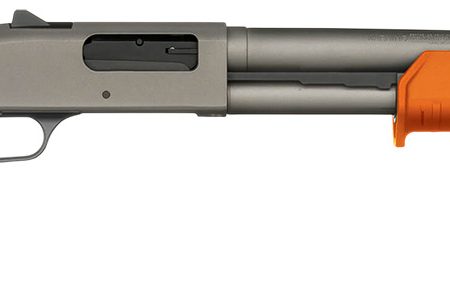 Mossberg 50792 590A1 Pro 12 Gauge Pump 3" 6+1 18.50" Tungsten Gray Cerakote Heavy Walled Barrel, Tungsten Gray Cerakote Steel Drilled & Tapped Receiver, Magpul SGA Safety Orange Synthetic Stock