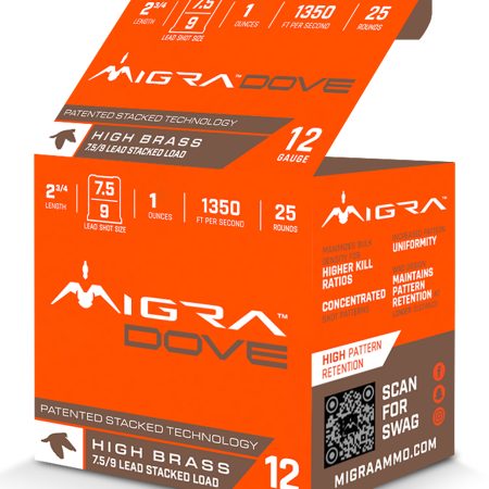 Migra Ammunitions M12LF7.59  Dove 12Gauge 2 3/4" 1oz 7.5/9Shot 25 Per Box/10 Case