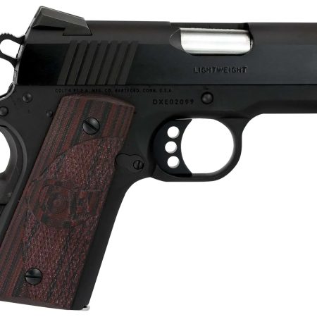 Colt Mfg O7800XE Defender  Compact 45 ACP 7+1 3" Black Steel Barrel, Blued Serrated Slide, Matte Black Cerakote Aluminum Frame w/Beavertail, Black Cherry Tactical G10 Grips, Ambidextrous