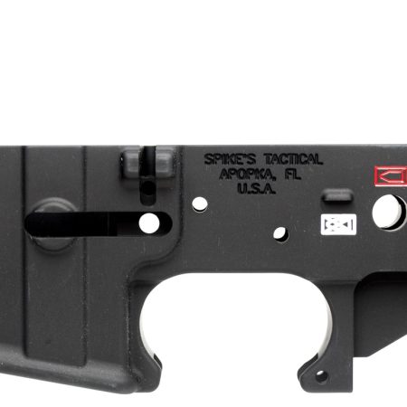 Spikes STLS019CFA Spider Stripped Lower Receiver Multi-Caliber 7075-T6 Aluminum Black Anodized with Color Fill for AR-15
