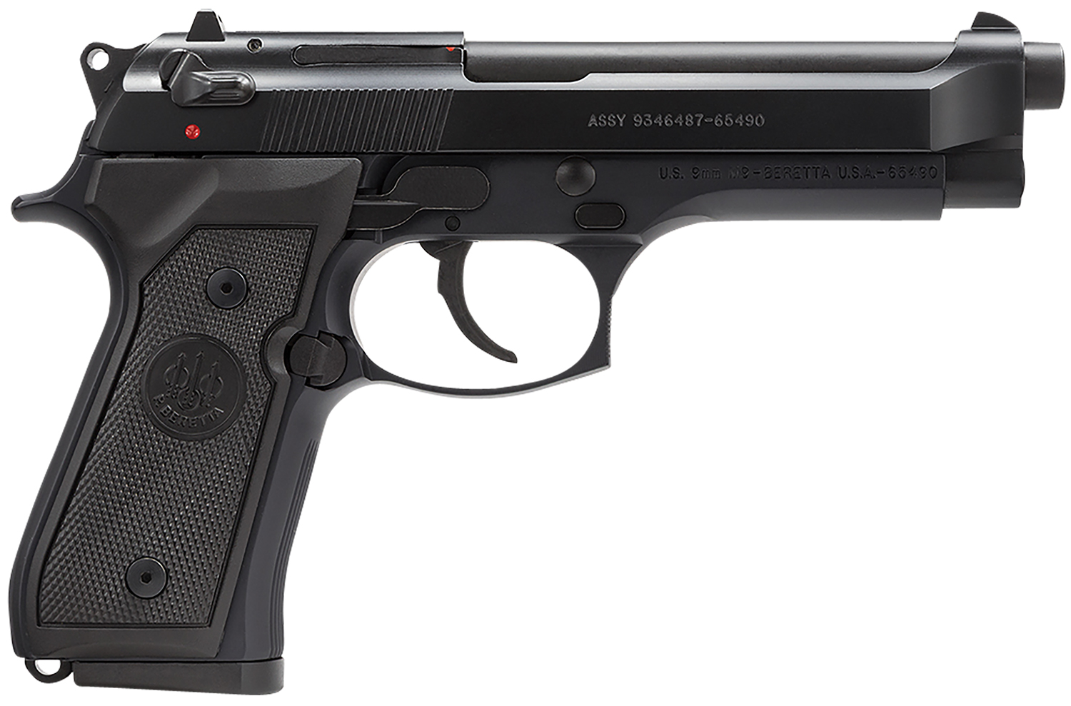 Beretta USA J92M9A0 M9 Full Size Frame 9mm Luger 10+1, 4.90" Steel Barrel, Black Bruniton Serrated Steel Slide & Aluminum Frame w/Beavertail, Ambidextrous