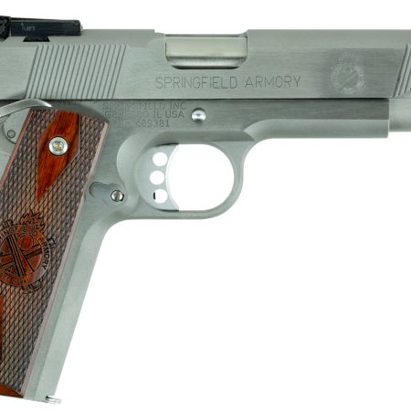 Springfield Armory PI9132LCA 1911 Loaded Target *CA Complaint 45 ACP 7+1, 5" Stainless Match Grade Stainless Barrel, Serrated Slide & Steel Frame w/Beavertail, Crossed Cannon Cocobolo Grip