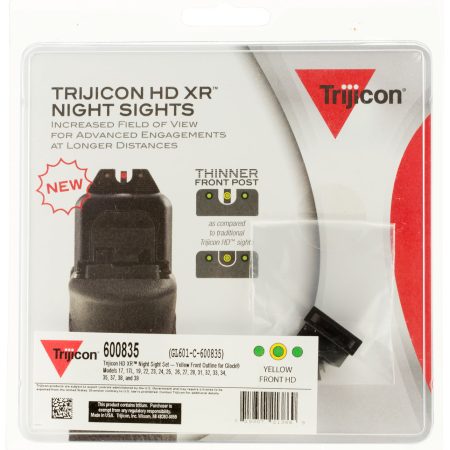 Trijicon 600835 HD XR Night Sights  Green/Tritium Yellow Outline Front Sight-Green Tritium Black Outline Rear Sight Glock 17/17L/19/22 Standard Frame