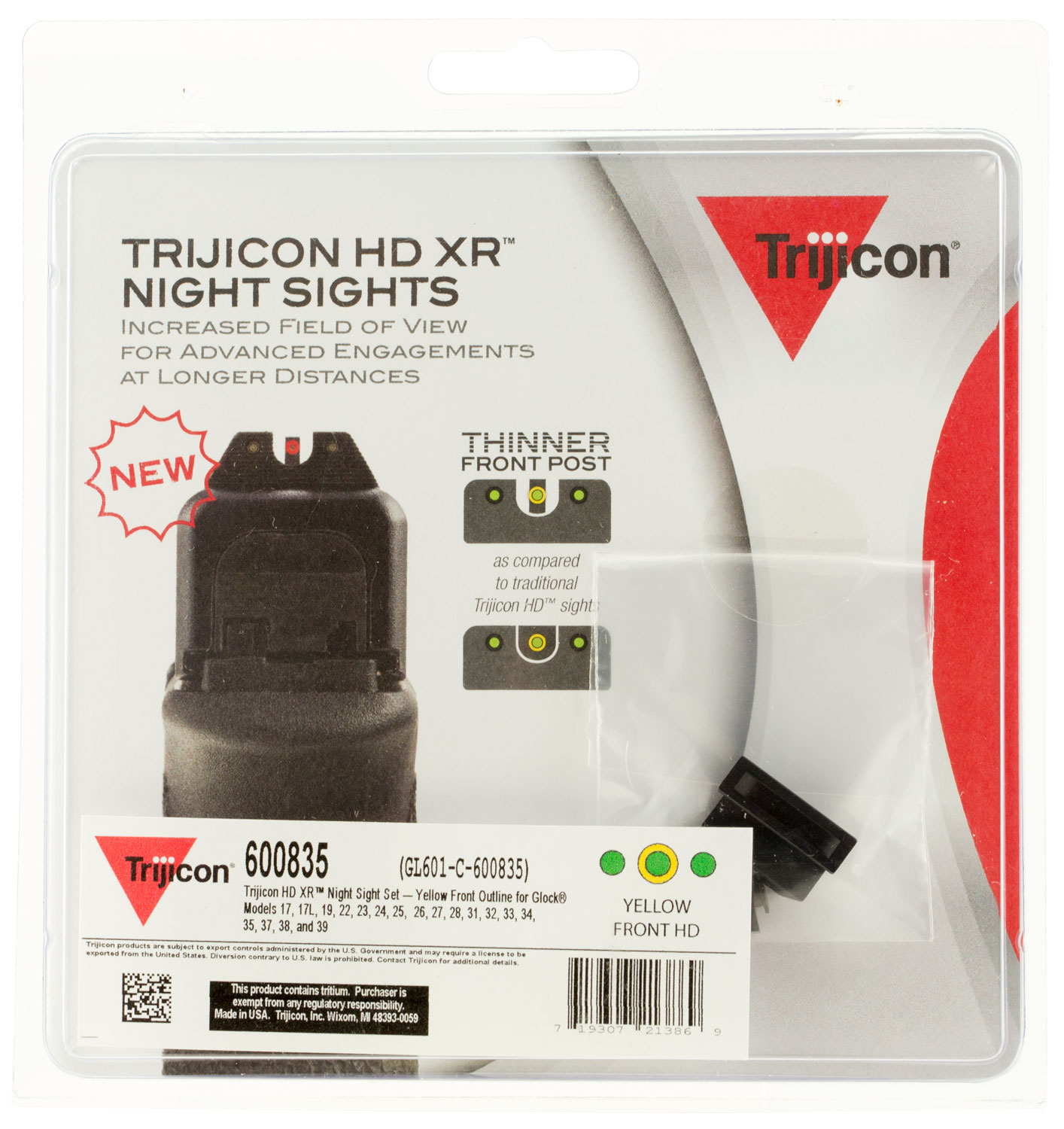 Trijicon 600835 HD XR Night Sights Green/Tritium Yellow Outline Front Sight-Green Tritium Black Outline Rear Sight Glock 17/17L/19/22 Standard Frame