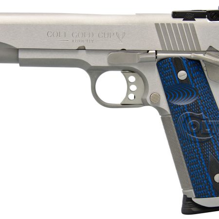 Colt Mfg O5070XE Gold Cup Trophy 45 ACP 8+1 5" Steel Barrel,  Stainless Steel Serrated Slide & Frame w/Beavertail, Competition Blue G10 Grips, Right Hand
