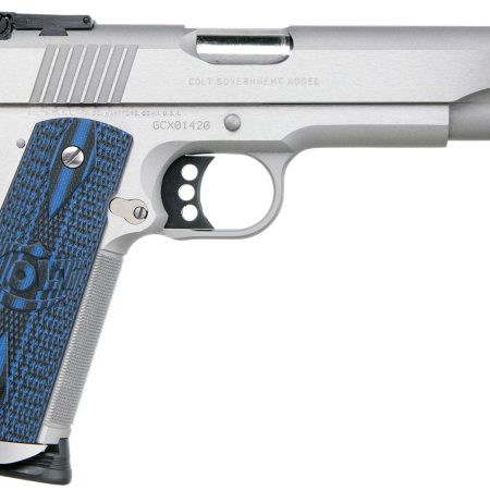 Colt Mfg O5072XE Gold Cup Trophy 9mm Luger 9+1 5" Steel Barrel,  Stainless Steel Serrated Slide & Frame w/Beavertail, Competition Blue G10 Grips, Ambidextrous