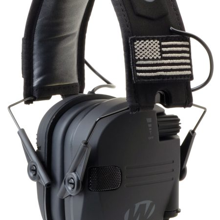 Walker's GWPRSEMPAT Razor Patriot Slim Electronic Muff 23 dB Over the Head Black w/Flag Patch Polymer