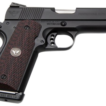Wilson Combat PROE-PR-45 1911 Professional Elite 45 ACP 8+1 4" Stainless Match Grade Barrel, Black Carbon Steel Serrated Slide, Black Steel Frame w/Beavertail, Black Cherry G10 Grip, Right Hand