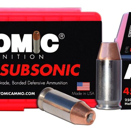 Atomic Ammunition 00439 Pistol Subsonic 45ACP 250gr Bonded Match Hollow Point 50 Per Box/10 Case