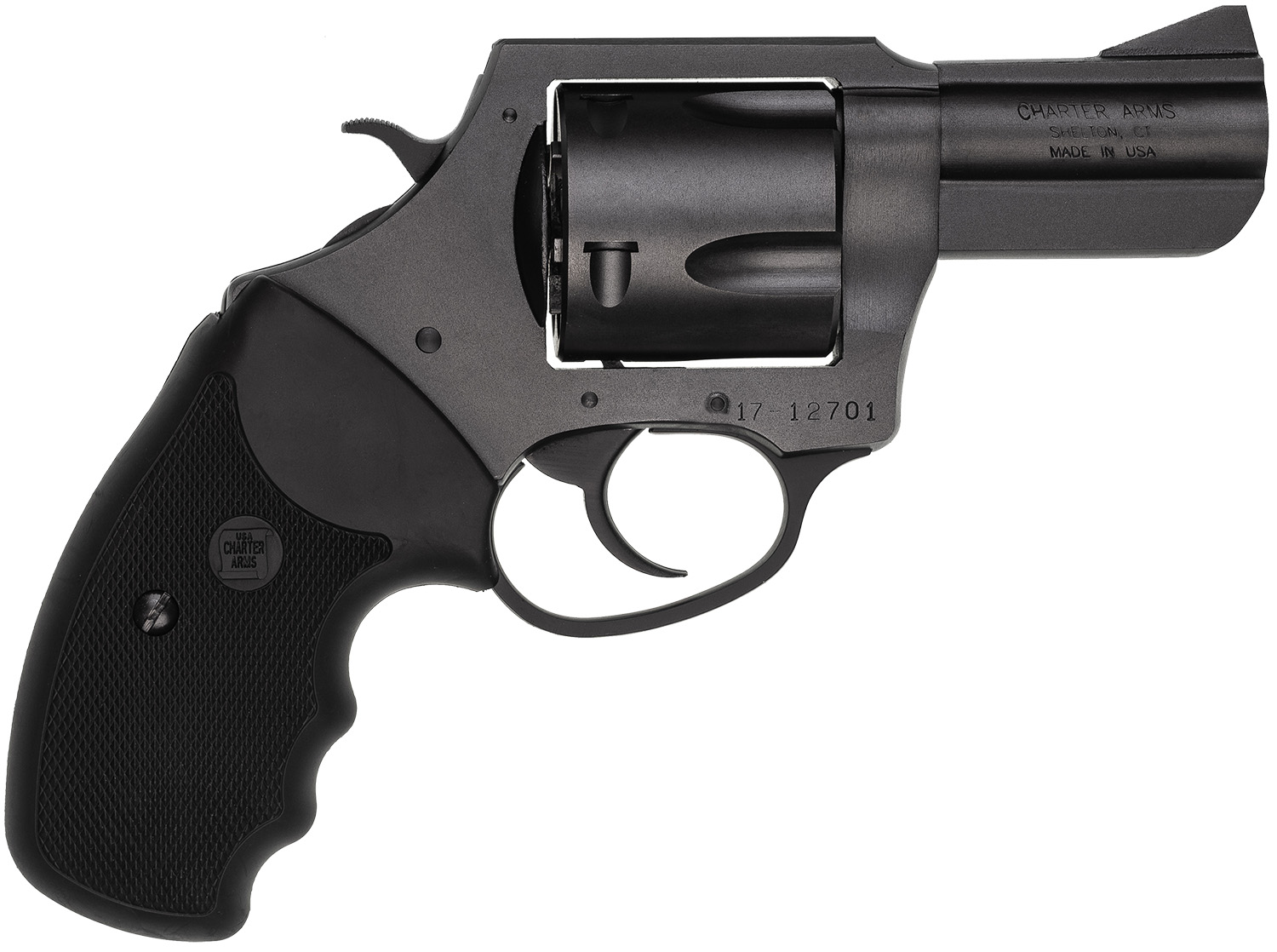 Charter Arms 64520 Pitbull 45 ACP, 5 Shot 2.50" Black Nitride Steel Barrel, Cylinder & Frame w/Black Finger Grooved Rubber Grip