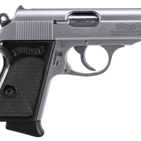 Walther Arms 4796001 PPK  380 ACP 6+1 3.30" Stainless Steel Barrel, Matte Stainless Serrated Zinc Alloy Slide, Stainless Aluminum Frame w/Beavertail, Black Polymer Grip, Manual Thumb Safety