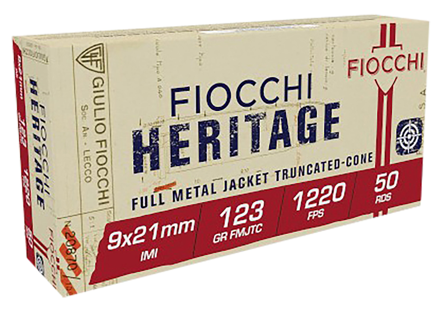Fiocchi 9X21 Heritage 9x21mmIMI 123gr Full Metal Jacket Truncated Cone 50 Per Box/20 Case