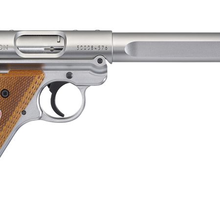 Ruger 40112 Mark IV Competition 22 LR 10+1 6.88" Satin Stainless Slab-Sided Bull Barrel, Satin Stainless Steel/Optic Ready Slide, Checkered Laminate w/Thumbrest Grip