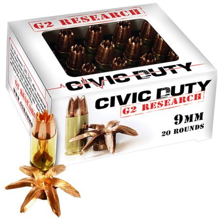 G2 Research G00602 Civic Duty  9mmLuger 96gr Copper Expansion Projectile 20 Per Box/25 Case