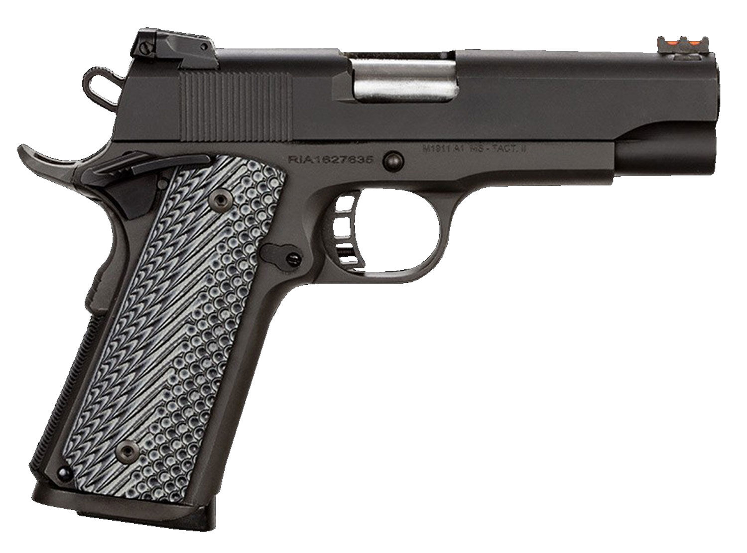 Rock Island 51487 Rock Ultra MS 45 ACP Caliber with 4.25" Barrel, 8+1 Capacity, Overall Black Parkerized Finish Steel, Beavertail Frame, Serrated Slide & Black/Gray G10 Grip