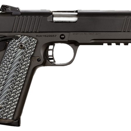 Rock Island 51485 Tac Ultra FS 45 ACP Caliber with 5" Barrel, 8+1 Capacity, Overall Black Parkerized Finish Steel, Picatinny Rail/Beavertail Frame, Serrated Slide & Black & Gray G10 Grip