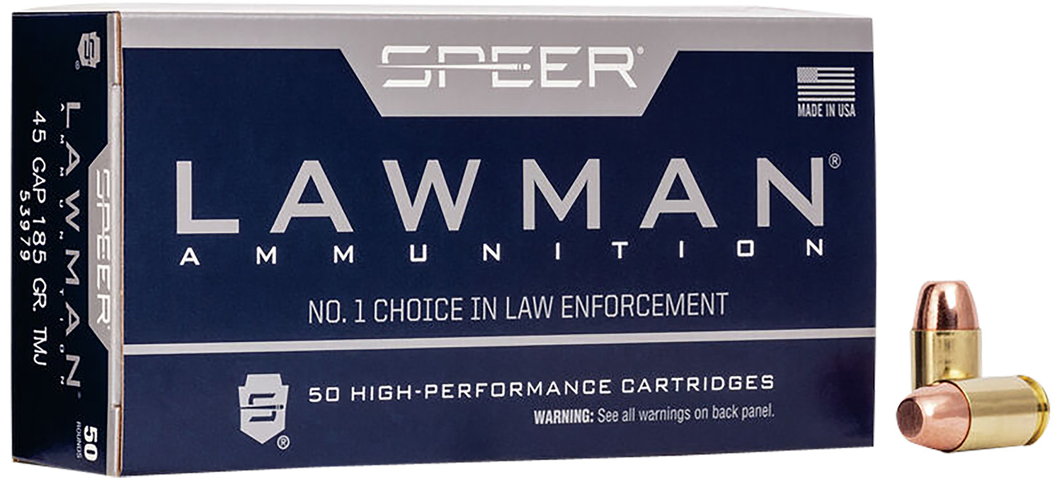 Speer 53979 Lawman 45GAP 185gr Total Metal Jacket Flat Nose 50 Per Box/20 Case