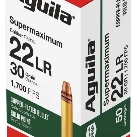 Aguila 1B220298 Supermaximum Rimfire 22LR 30gr Copper Plated Solid Point 50 Per Box/20 Case