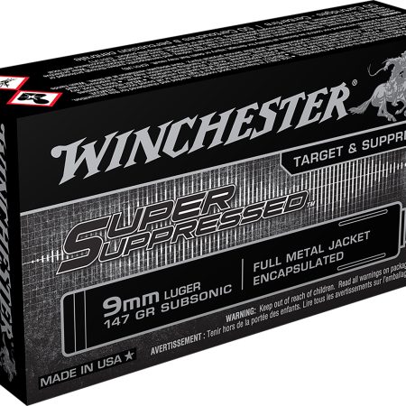 Winchester Ammo SUP9 Super Suppressed  9mmLuger Subsonic 147gr Encapsulated Full Metal Jacket 50 Per Box/10 Case
