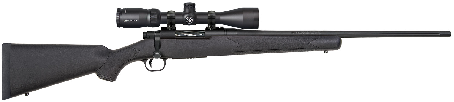 Mossberg 28001 Patriot 6.5 Creedmoor Caliber with 5+1 Capacity, 22" Fluted Barrel, Matte Blued Metal Finish & Black Synthetic Stock Right Hand (Full Size) Includes Vortex Crossfire II 3-9x40mm Scope