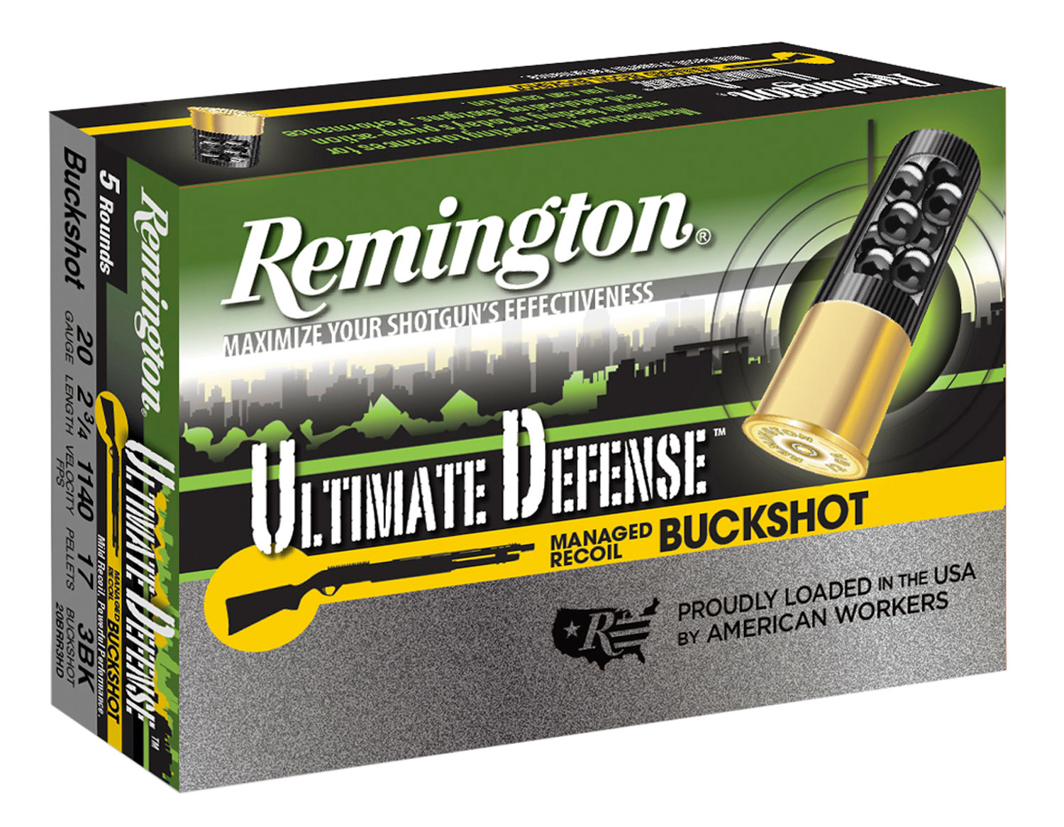 Remington Ammunition 20681 Ultimate Defense Buckshot 20Gauge 2.75" 3Buck Shot 5 Per Box/20 Case